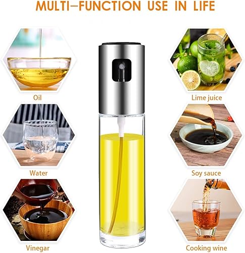 Miniatura 6 de Juego de 3 botellas rociadoras de aceite, para cocinar, rociador de aceite de oliva, dispensador recargable, botella de vidrio con medidas para