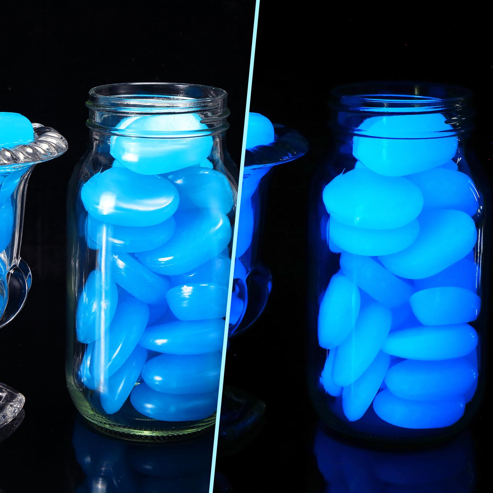Landical 100 piedras que brillan en la oscuridad que brillan en la oscuridad, piedras grandes de 1.8 pulgadas, piedras luminosas para acuario, grava, decoración de plantas suculentas, 1600 g (azul