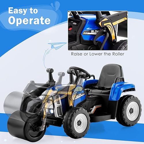 Miniatura 2 de HONEY JOY Coche de paseo eléctrico de 12 V con control remoto, tractor de batería para niños pequeños con rodillo de tambor ajustable, bocina y