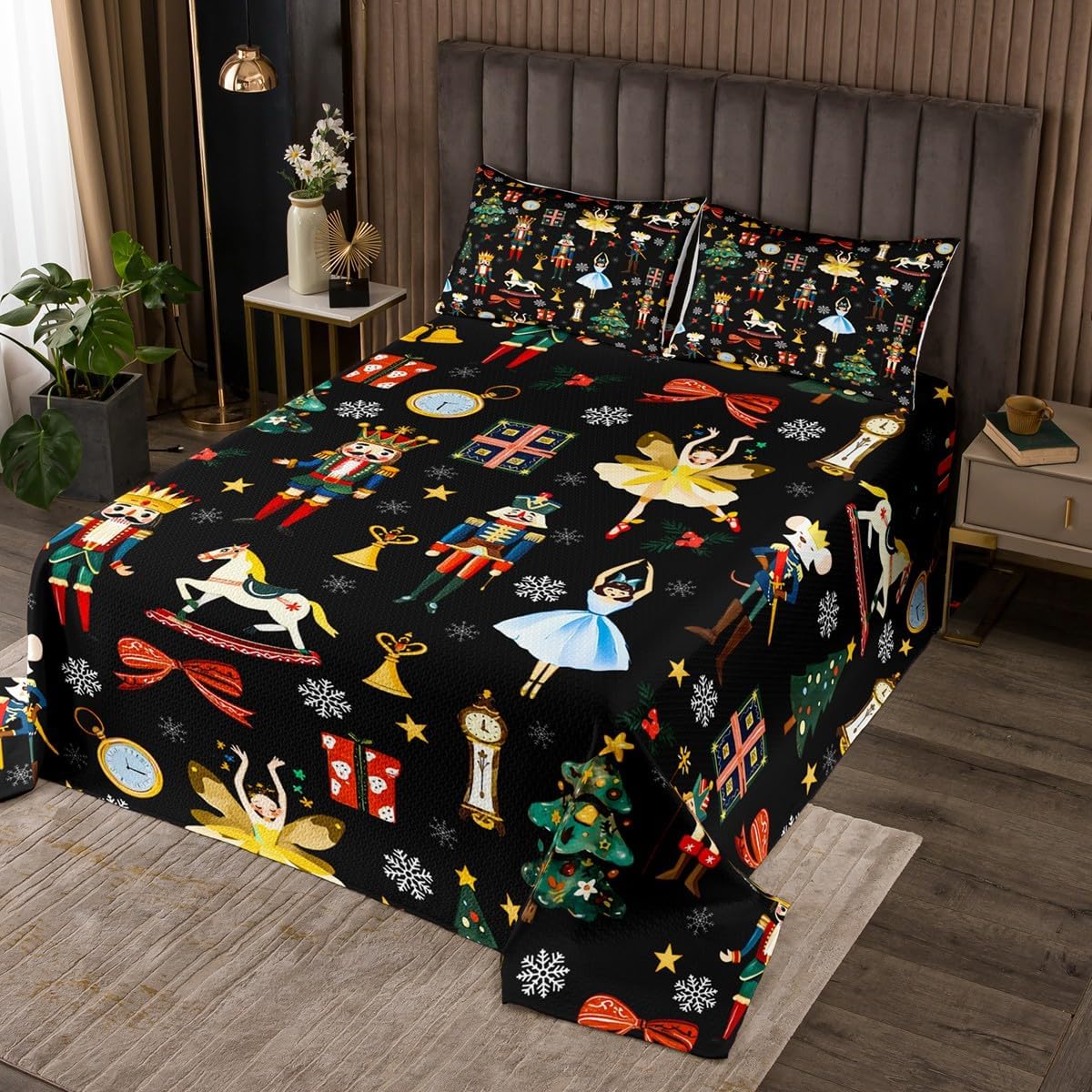Feelyou Merry Christmas Bedspread Xmas Festival Bedspread for Kids Boys Girls Nutcracker Coverlet Set New Year Quilted Bedroom Collection 2Pcs Twin Size