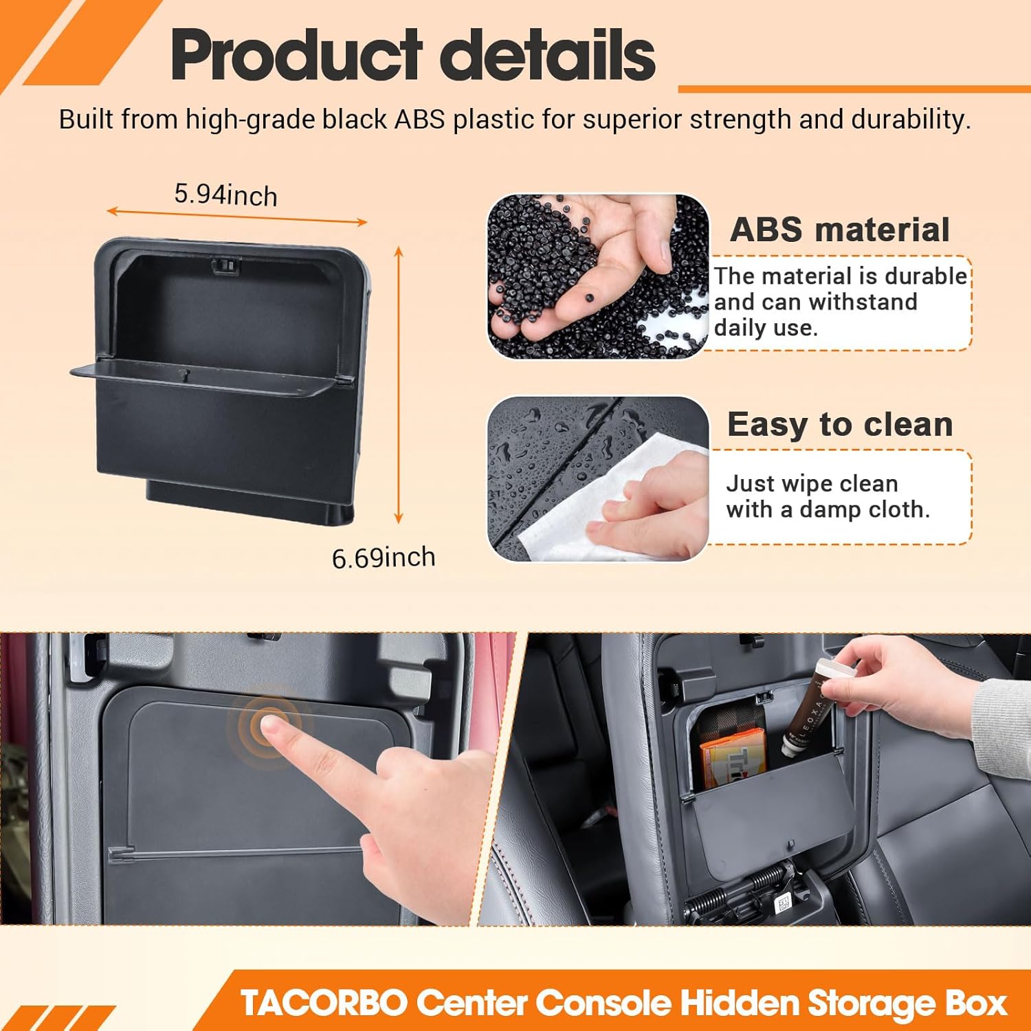 TACORBO Center Console Hidden Storage Organizer Compatible with Jeep Gladiator JT 2020-2024 and Jeep Wrangler JL/JLU 2018-2025, Wrangler 4XE One-Touch Armrest Hidden Secret Compartment Box