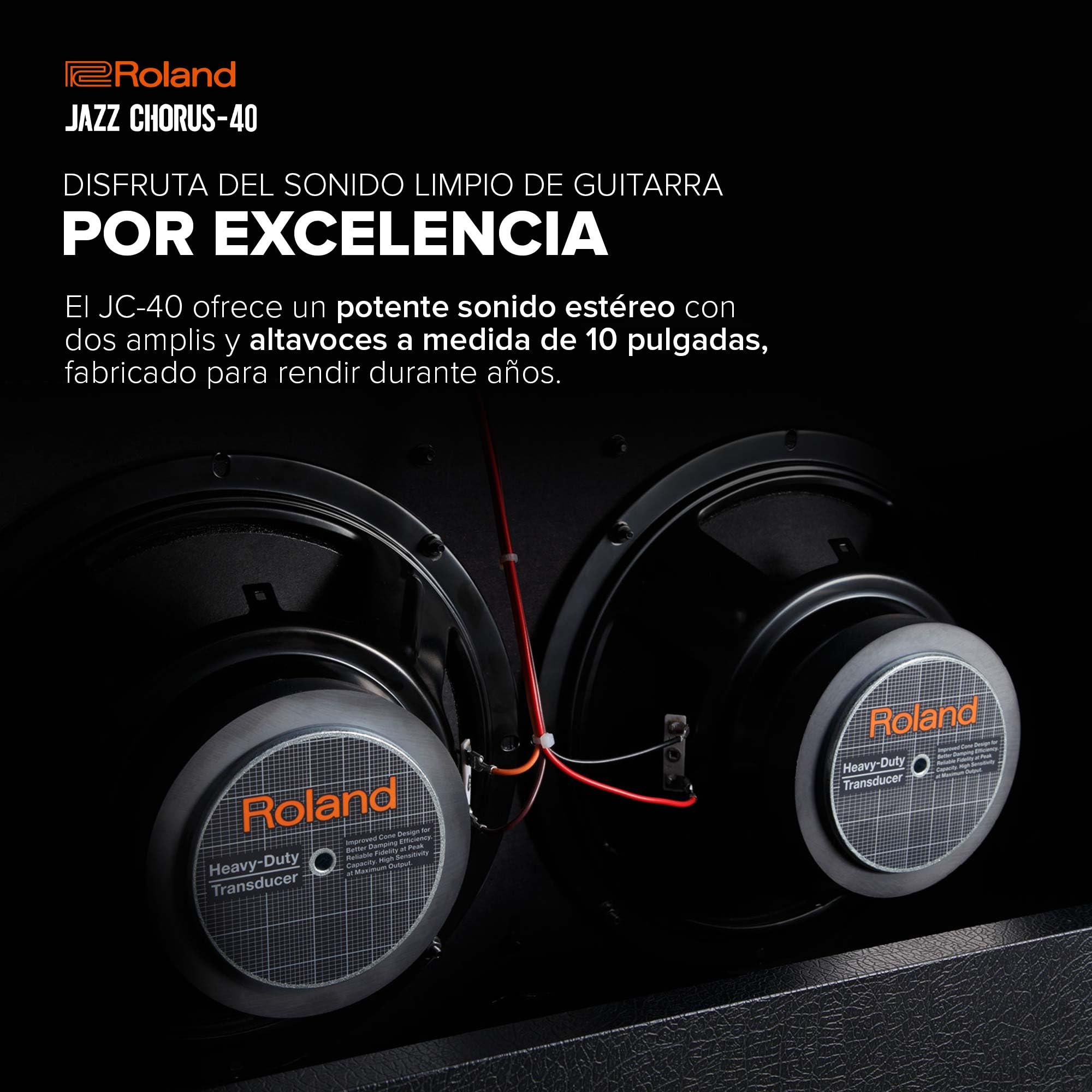 Roland JC-40 Jazz Chorus | Ampli de Guitarra Compacto | Sonido limpio JC mítico | Efecto Dimensional Space Chorus | Ampli estéreo de 40 W | Dos altavoces de 10 pulgadas