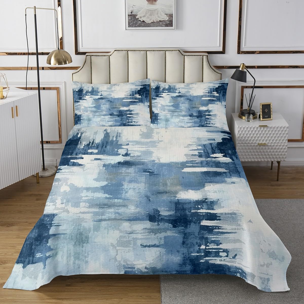 Erosebridal Watercolor Tie Dye King Size Bedspread Set for Kids Teens,Green Grey Pastel Bedding Set,Modern Abstract Coverlet Set,Geometric Strokes Brush Graffiti Bed Set with 2 Pillow Cases