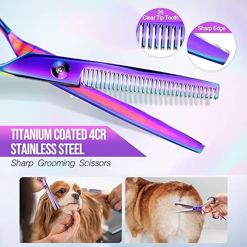 Miniatura 2 de Gimars - Juego de tijeras profesionales para el aseo de perros 4CR con punta redonda de seguridad, 5 en 1, con revestimiento de titanio resistente