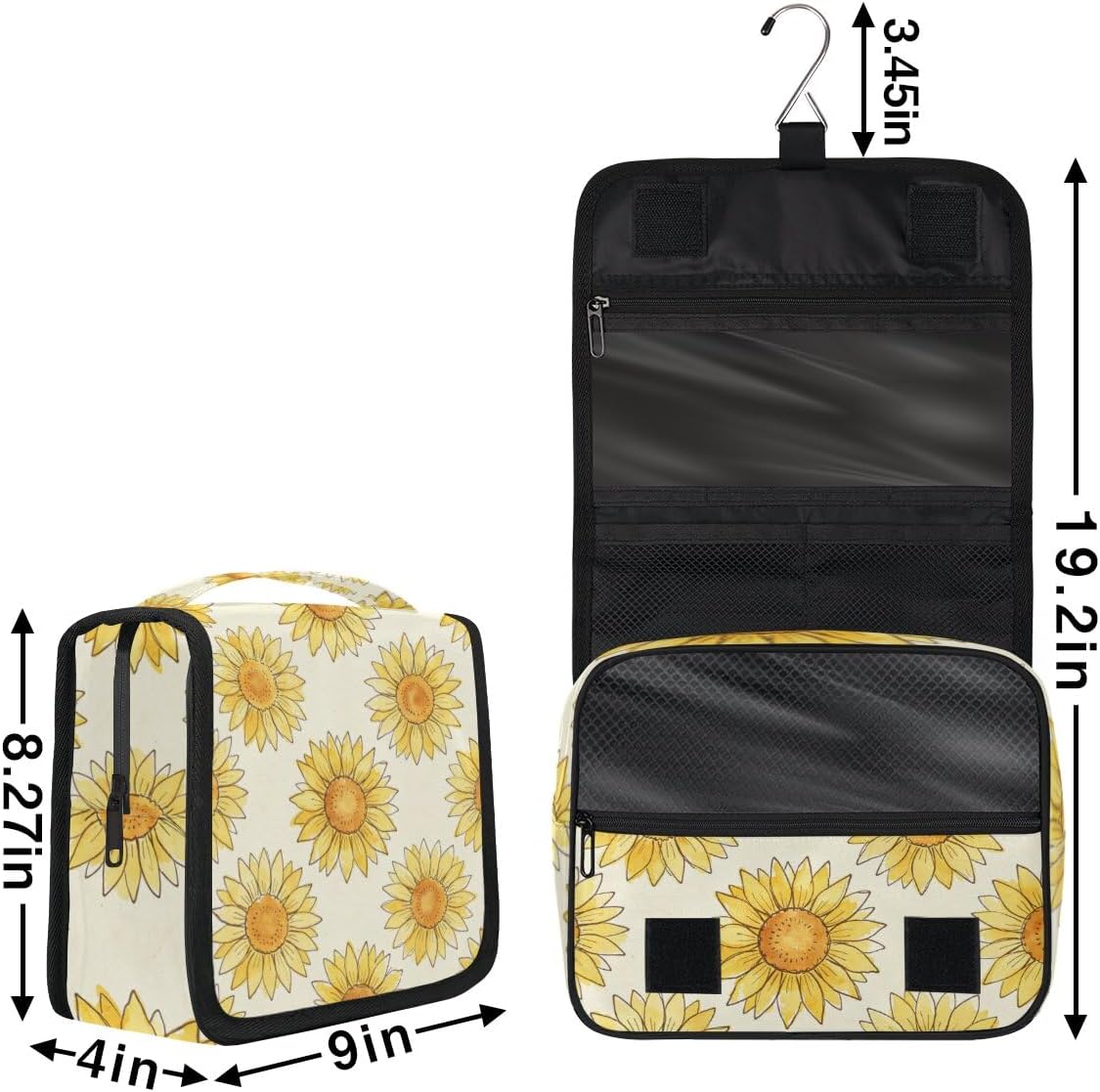 Sunflower Hanging Travel Toiletry Bag for Women Makeup Bag Cosmetic Bags for Bathroom Accessories Gifts Makeup Organizer with 4 Compartments 1 Hook image 2