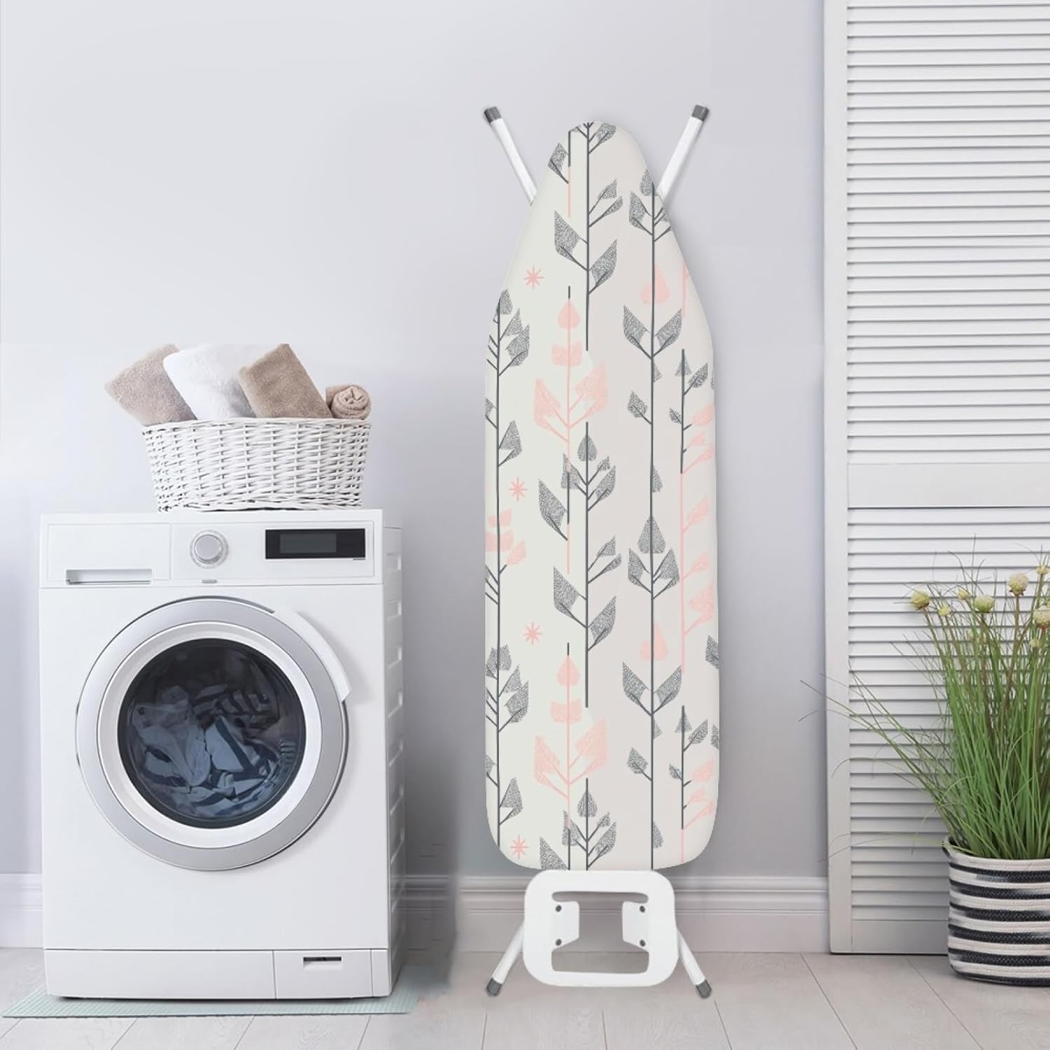 Iron Board Cover with Padding Standard Size Pink Floral Leaf Branch Padded Ironing Board Covers 15x54 Heat Reflective Extra Thick Wide Non Stick Scorch and Stain Resistant Heatproof