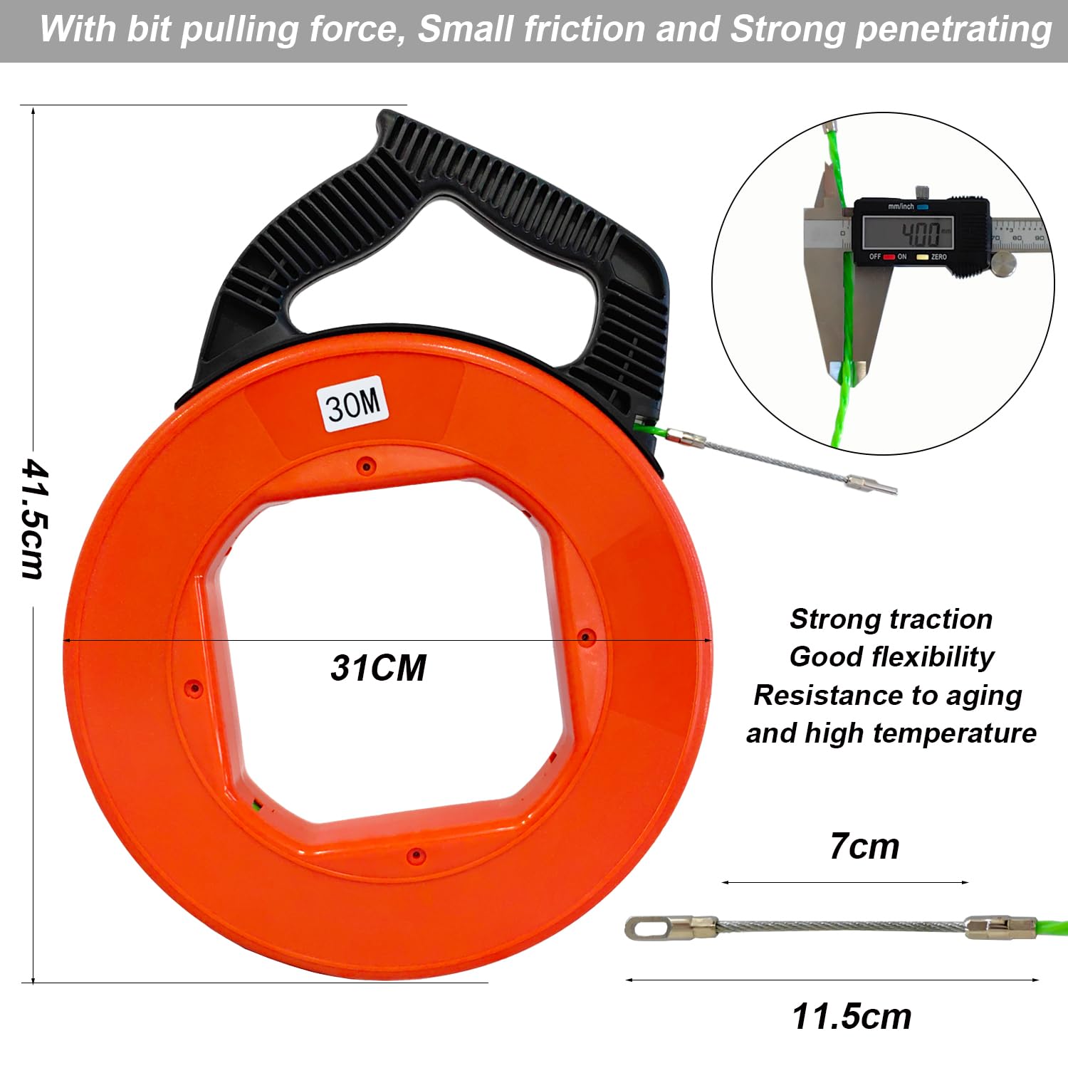Tire Fils Electricien Aiguille 30m Tire Fils Electrique Kit Tire fil en Acier Spiralé Flexible Aiguille Tire Fil pour Installation Câbles électriques avec Boîtier Plastique Ressort de Guidage