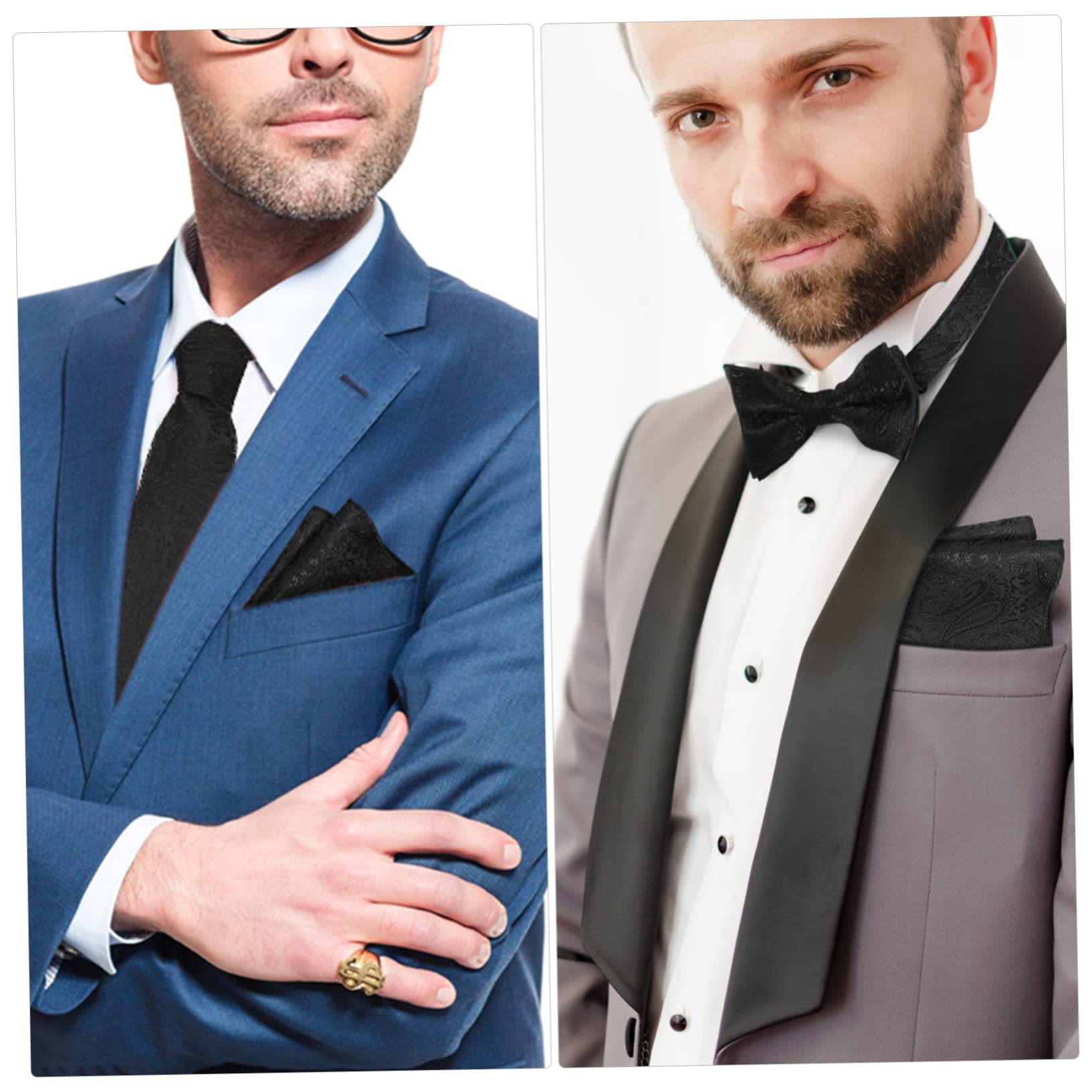 VALICLUD Fliege quadratische Krawatte weihnachtsparty accessoires abschlussfeier schwarze Krawatten Nieten Fliege und Einstecktuch Zubehör für Einstecktücher Polyestergarn Black