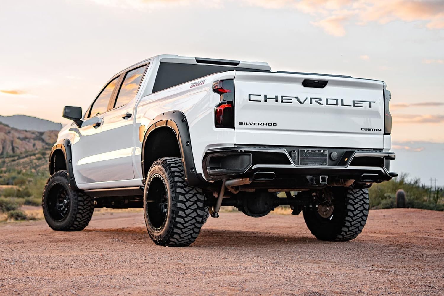 Rough Country Defender Fender Flares for Chevy Silverado 1500 (2019-2026 & Refresh) - 2" Extra Tire Coverage, UV-Protected Korad ABS, Paintable Matte Black
