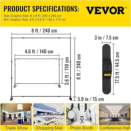 Miniatura 16 de VEVOR Soporte de telón de fondo, 5 x 6.5 pies, kit de soporte de fondo ajustable para fotos, soporte de fondo portátil con 3 barras transversales