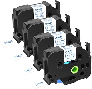 Cruxer 4 Pack Replacement for P-Touch TZe-253 TZ253 TZe253 24mm 0.94" Blue Text on White Tape Compatible with ptouch PT-D600 D600VP P700 P750W P900W P950NW PTP710BT PT-9600 PT-H500LI Label Maker