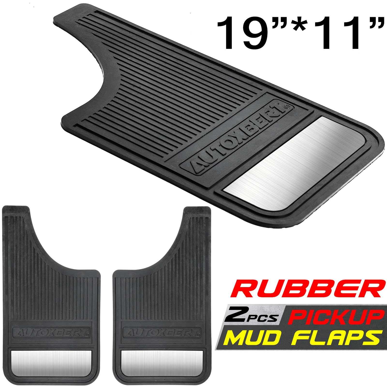 AUTOXBERT Lot de 2 bavettes garde-boue universelles très résistantes pour voiture - Toutes saisons - Flexibles - Avec plaques en acier inoxydable - Noir