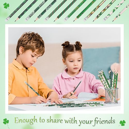 Miniatura 3 de 240 lápices del día de San Patricio lápices irlandeses para estudiantes lápices de trébol con borradores lápices de madera surtidos para niños