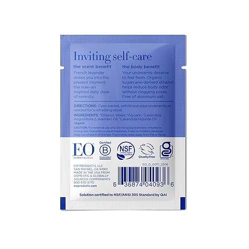 Miniatura 3 de EO Toallitas desodorantes naturales, 6 toallitas (paquete de 12), lavanda francesa, a base de plantas orgánicas con aceites esenciales puros
