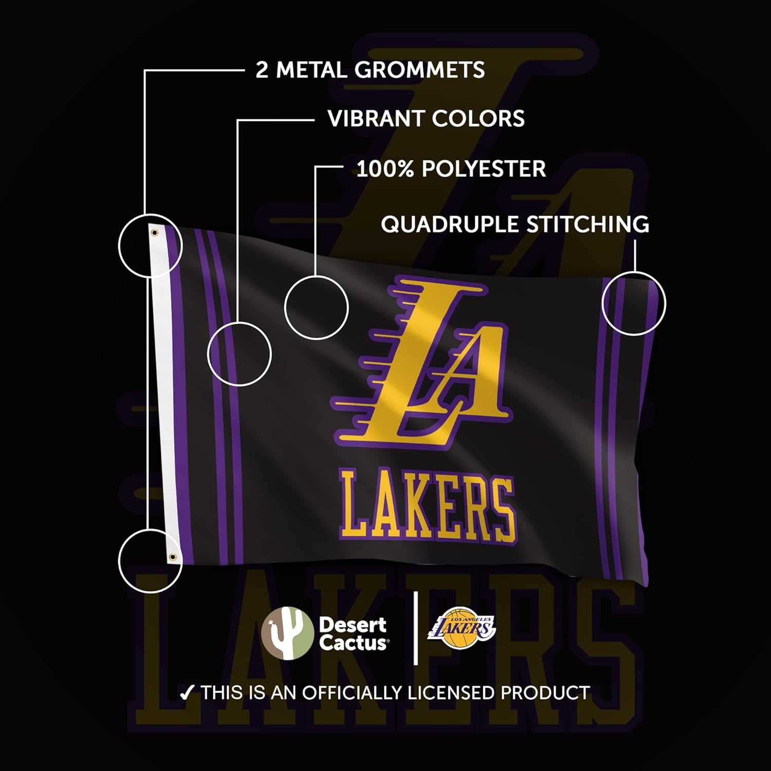 Desert Cactus Los Angeles Lakers Flag LA Lakers NBA National Basketball Association 100% Polyester Indoor Outdoor 3x5 feet Flagss (Flag City Edition 2023 A)