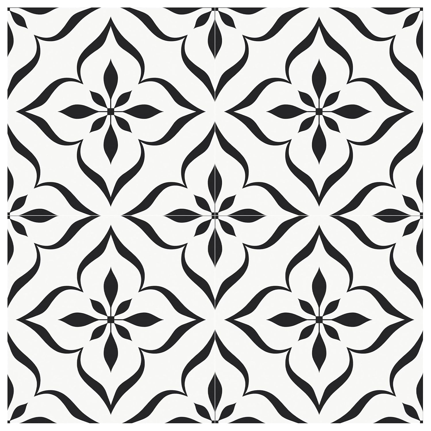 MORCART Peel and Stick Floor Tile, Vinyl Flooring Waterproof, Self-Adhesive DIY Flooring for Bathroom, Kitchen, Fireplace, Bedrooms, Wall (40PCS,7.87" x 7.87",White+Black Flowers,FT-1626)