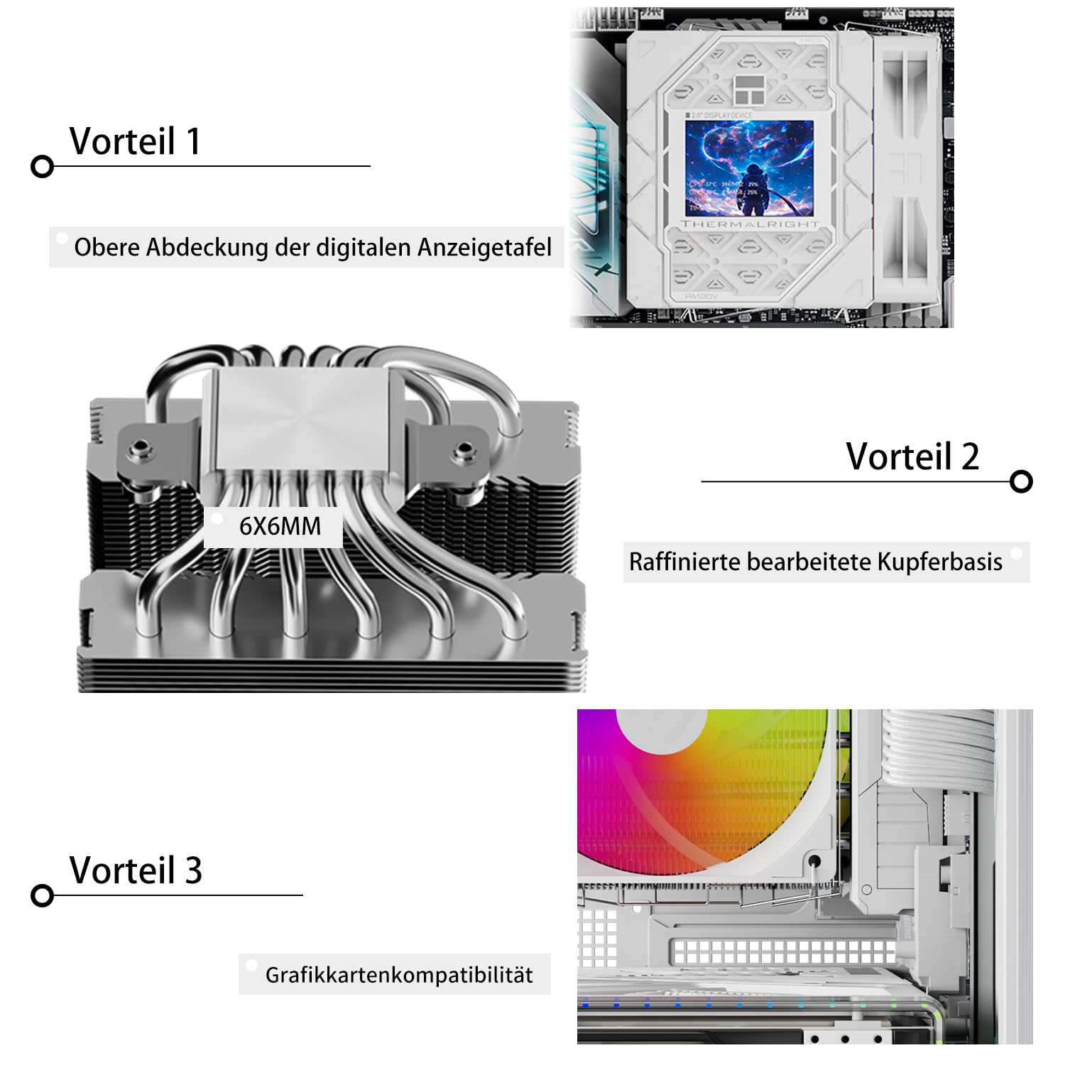 TR-Thermalright Peerless Assassin 120 Vision ARGB White Refroidisseur de processeur, double tour avec 6 caloducs et écran IPS de 2,8", compatible avec AM5/AM4, Intel LGA1851/1700/1150/1151/1200