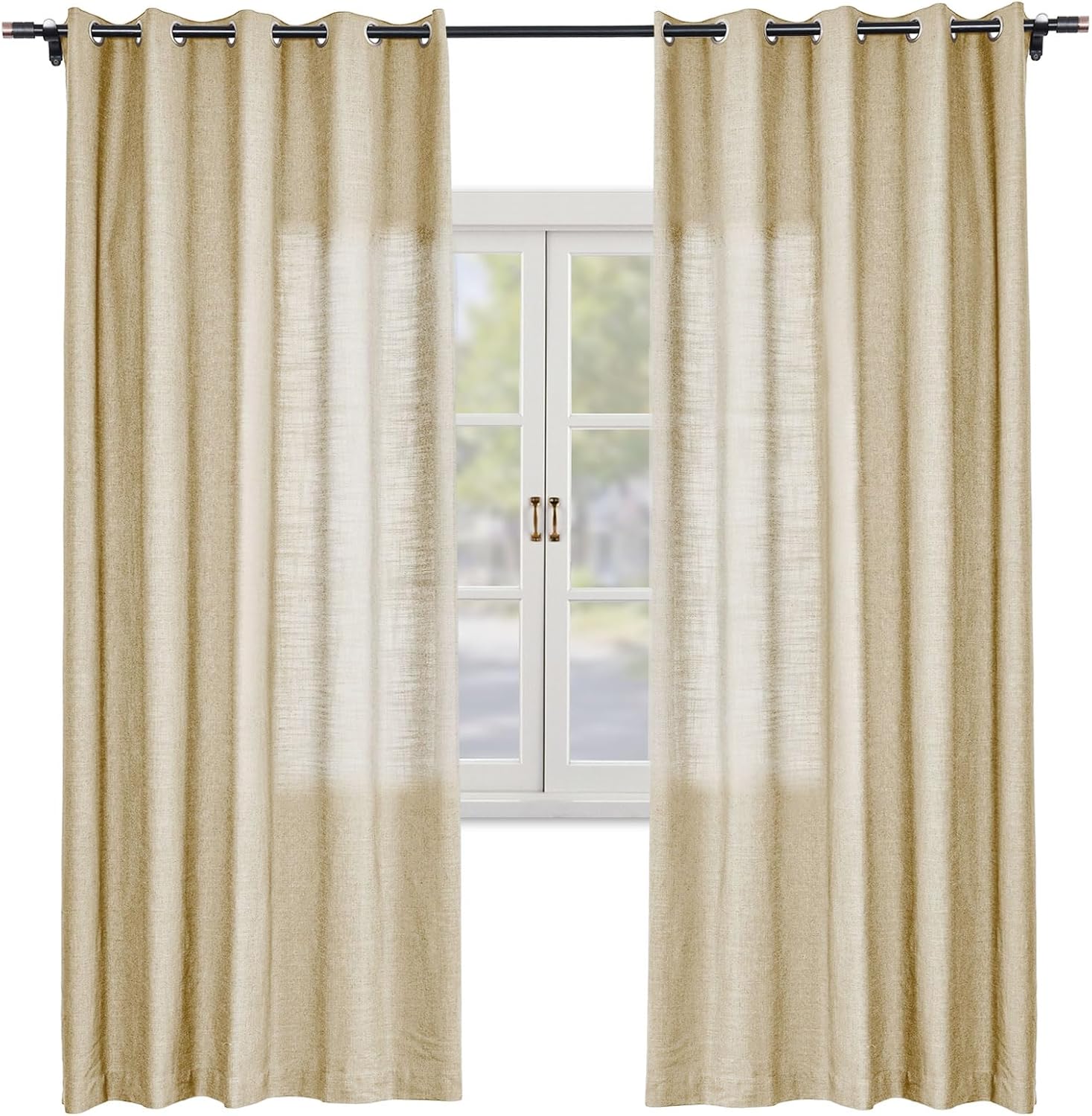 Macochico Extra Wide Flax Curtains96 Inch Lenght Grommet Linen Blend Curtain Panels Light Flitering Window Treatment Curtains for Sliding Glass Door Hallway,Light Khaki,120W x 96L,1 Panel