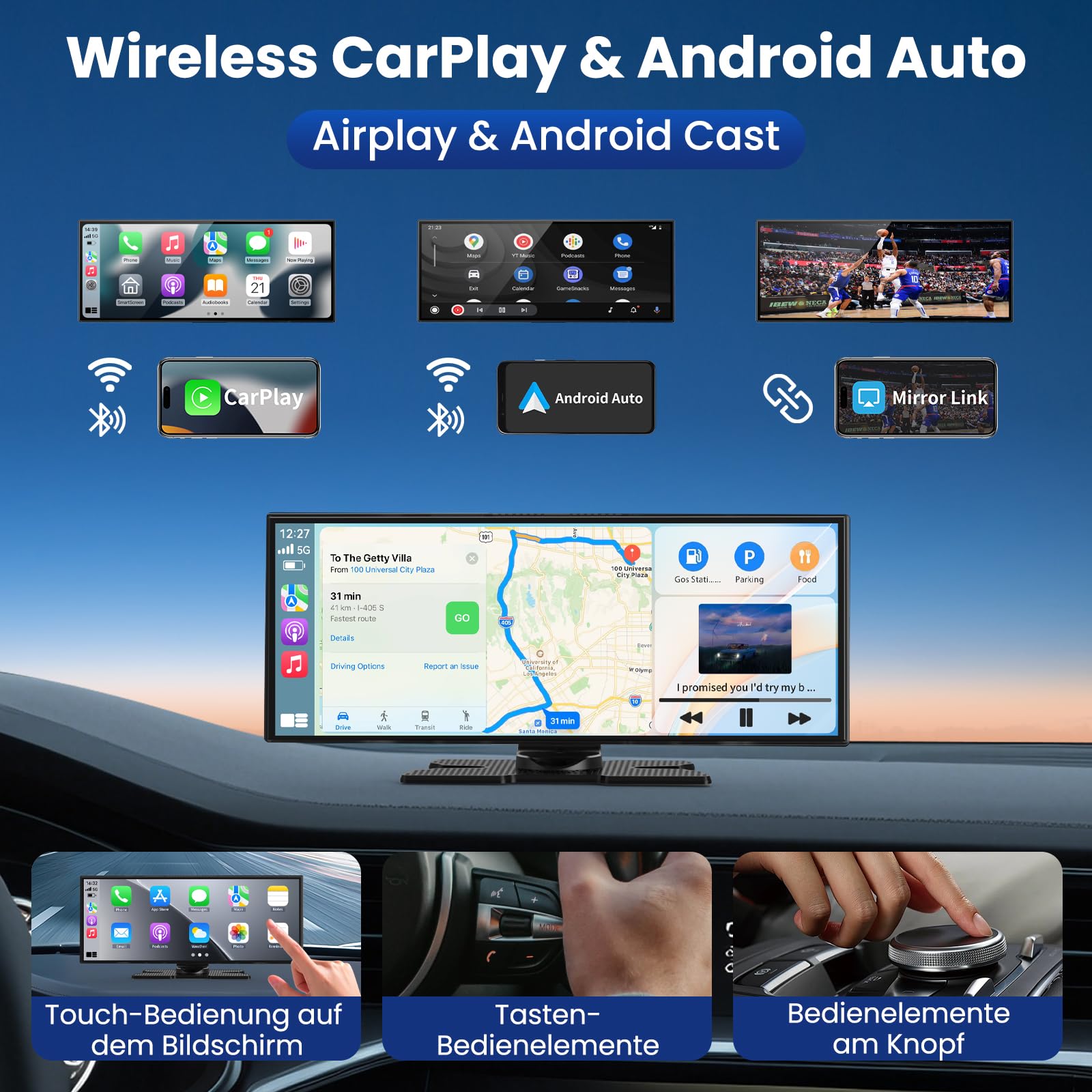 11,5 Zoll Carplay Display Android Auto mit Navigation 4K Dashcam Rückfahrkamera Bluetooth IPS Touchscreen
