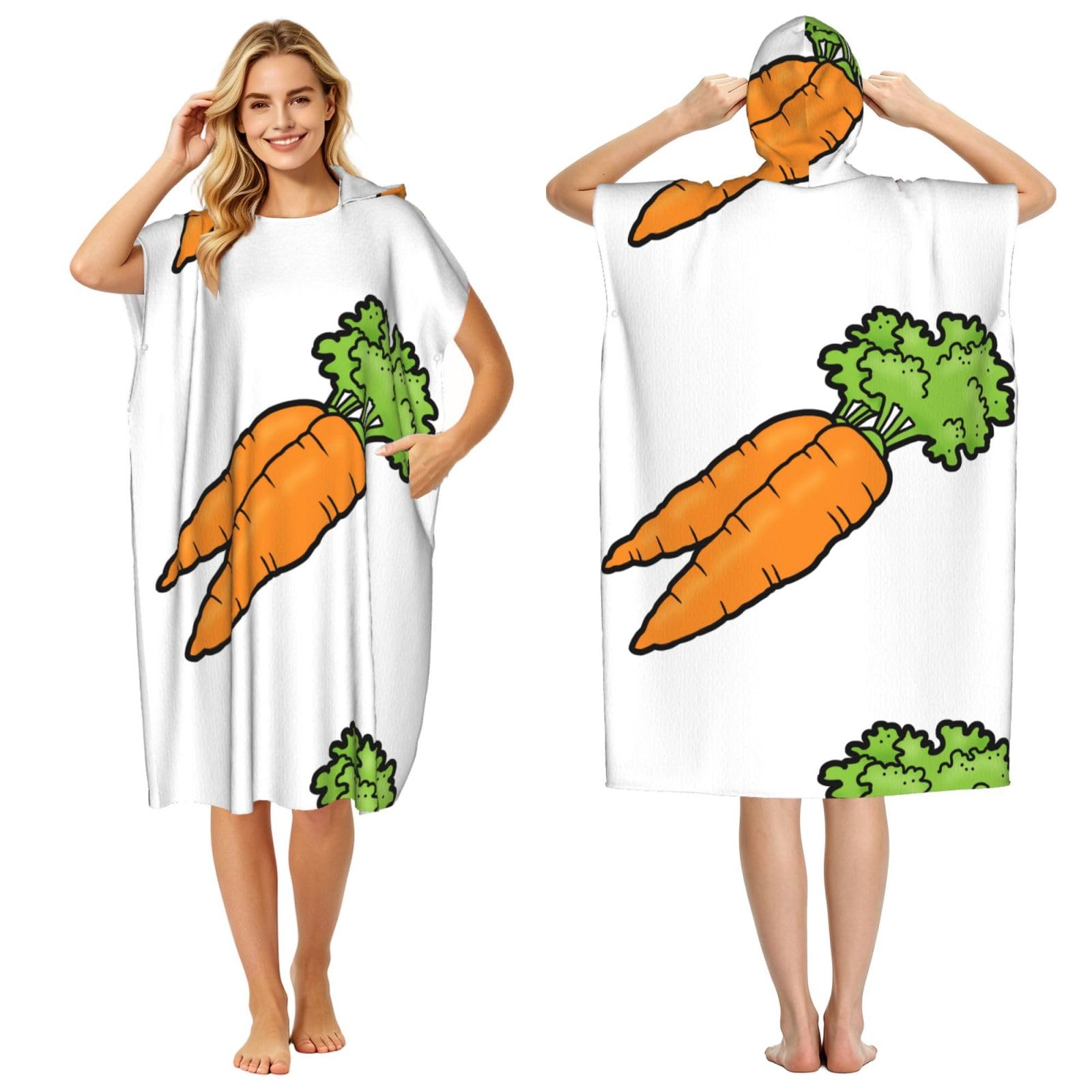 Poadnly Carrot, Adult Hooded Beach Towel 90 x 110 cm,Changing Bath Robe, Surf Poncho Towel For Women Men