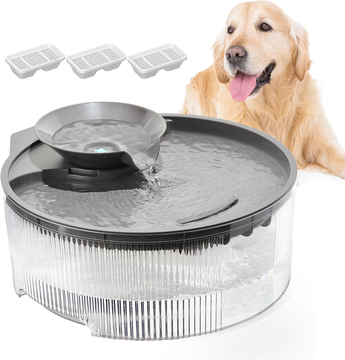 Dog Water Fountain, 5L/169oz Pet Water Fountain with Transparent Design and 3 Filters, Dog Water Bowl Dispenser with Quiet Pump, Ideal for Dogs, Cats and Multi-pet households