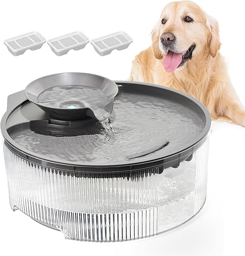 Fuente de agua para perros, fuente de agua para mascotas de 5 L/169 onzas con diseño transparente y 3 filtros, dispensador de agua para perros con