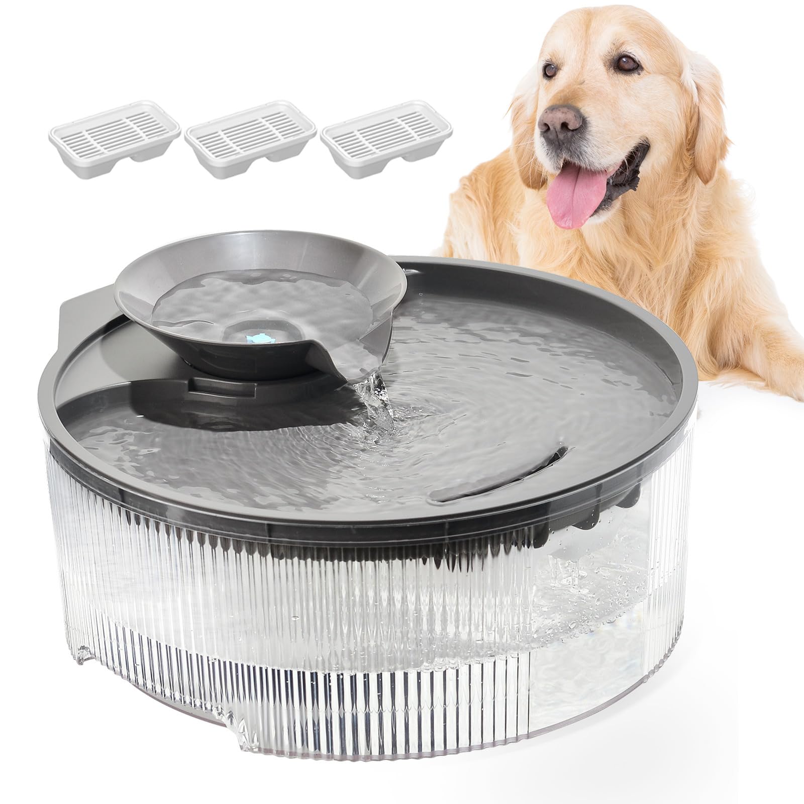 Dog Water Fountain, 5L/169oz Pet Water Fountain with Transparent Design and 3 Filters, Dog Water Bowl Dispenser with Quiet Pump, Ideal for Dogs, Cats and Multi-pet households