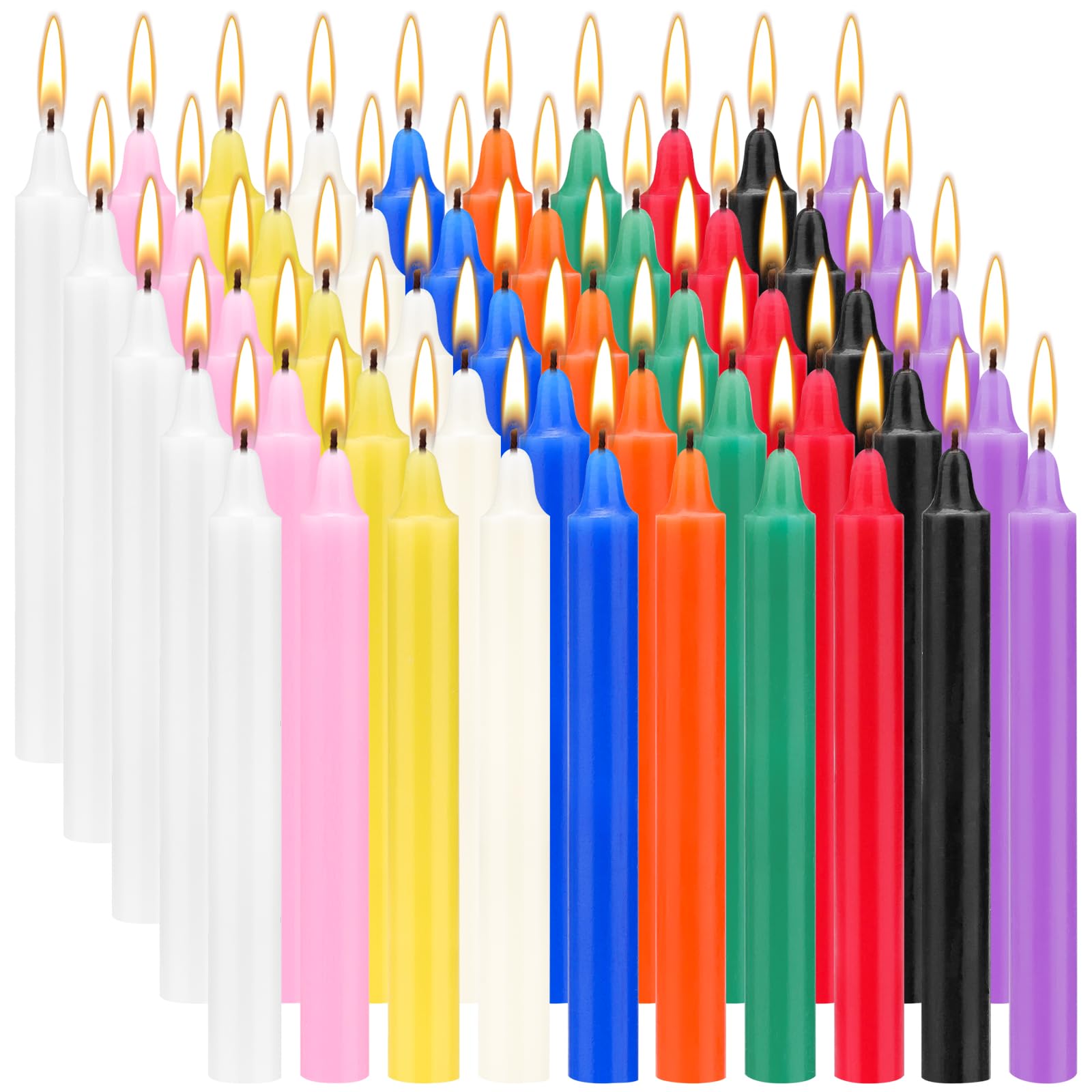 100 Pack Spells Chime Candles Bulk, Mini Magic Coloured Taper, 10 Colour