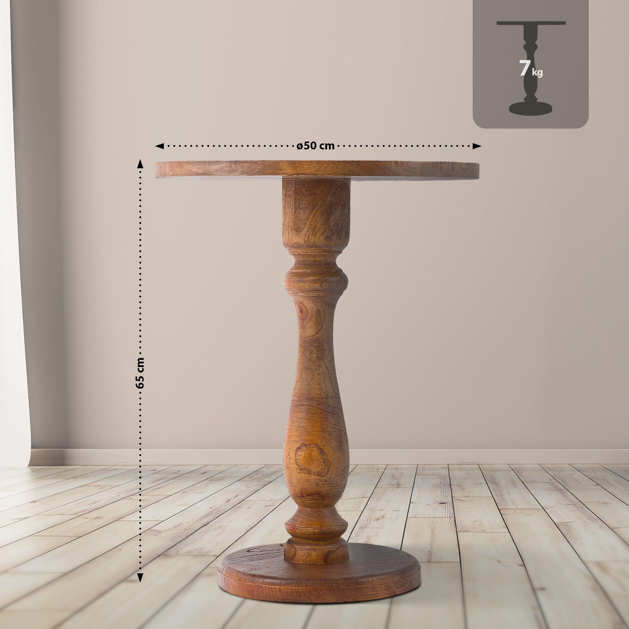 CLP Mesa Auxiliar Adamsville Mesa Redonda Artesanal de Madera Maciza de Mindi para salón y Comedor, Color:marrón