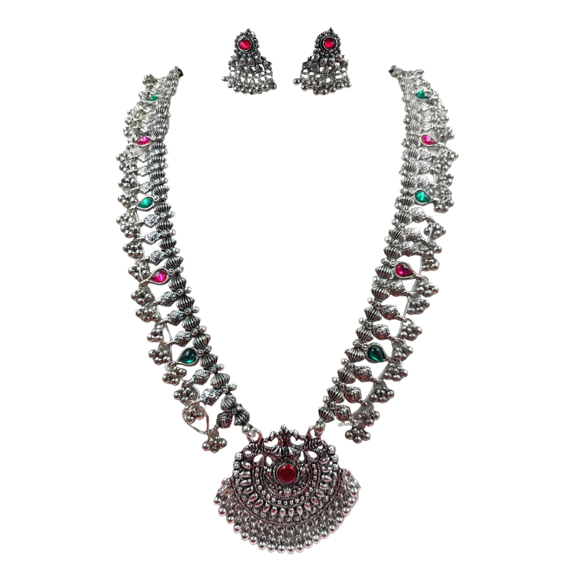 Swaroop Designer Maharashtrian Marathi Silver Oxide Kolhapuri Saaj Long Necklace for Women (Silver) (B0BMVRDNQC) Amazon Price History, Amazon Price Tracker