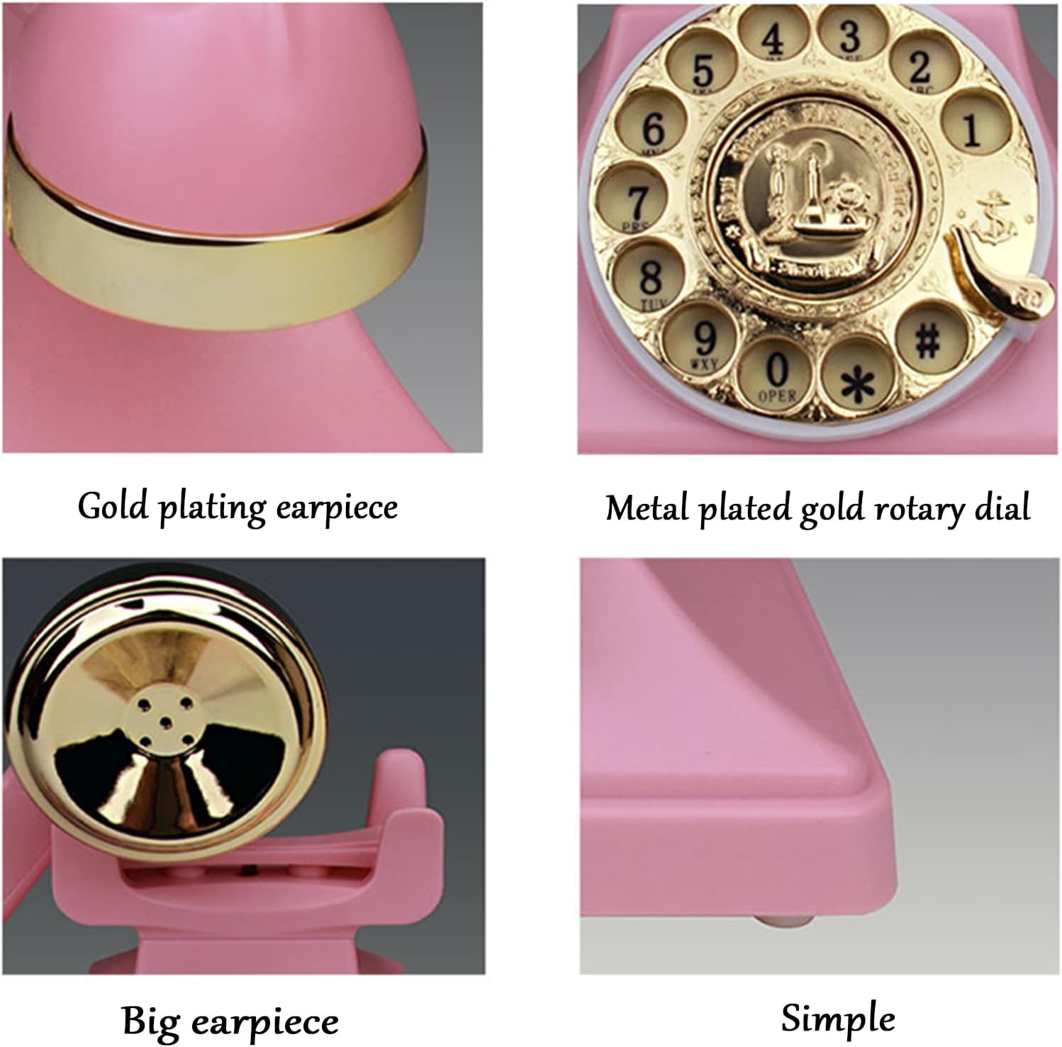 Vintage Landline Phone Retro Rotary Dial Telephone Old Fashion Antique Phone 80s Home Decor Wired Phones for Office/Hotel/School/Desk Decorative,Red