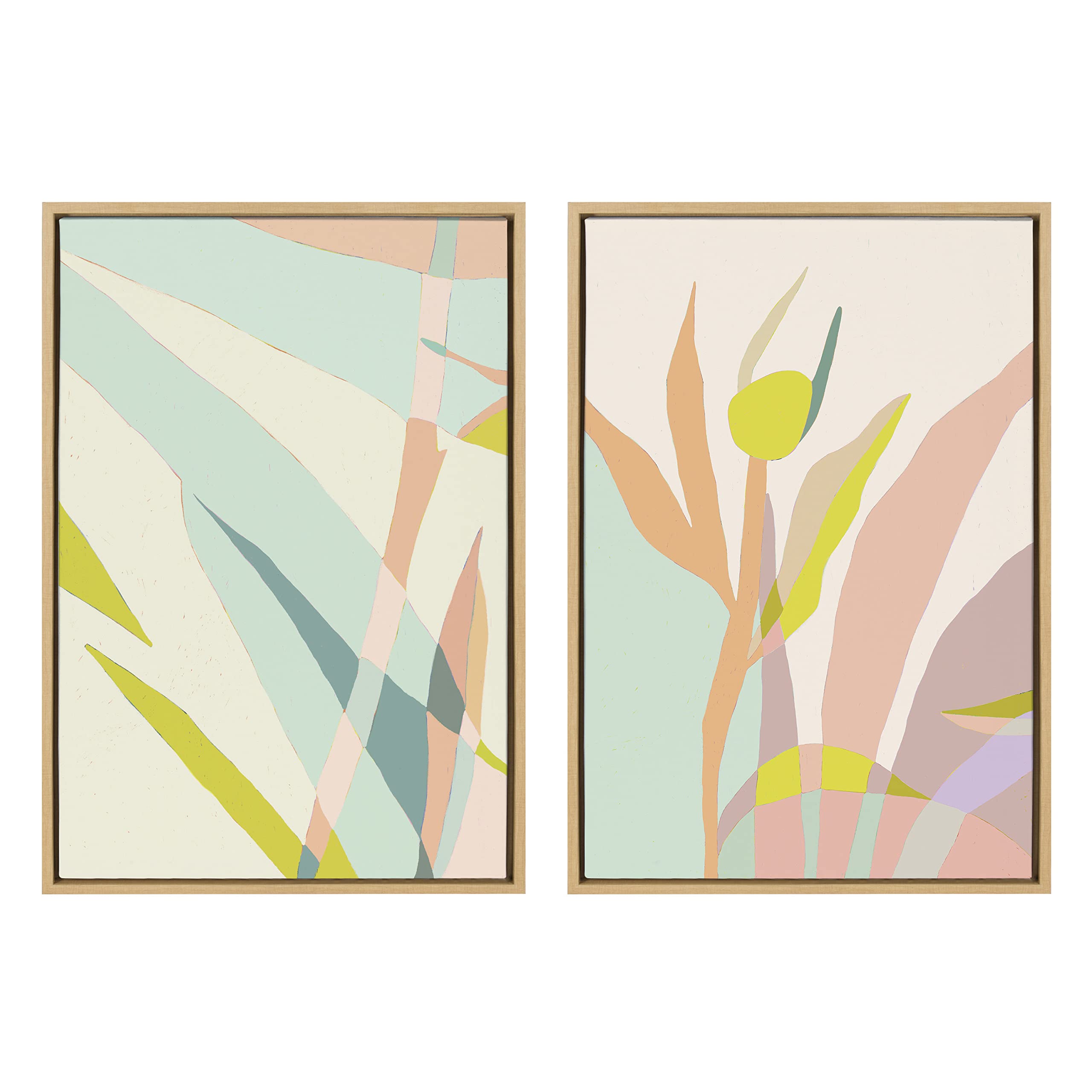 Kate and Laurel Sylvie Delight in the Moment 3 and 4 Framed Canvas Wall Art Set by Alicia Schultz, 2 Piece Set 23x33 Natural, Neutral Abstract Art Wall Décor