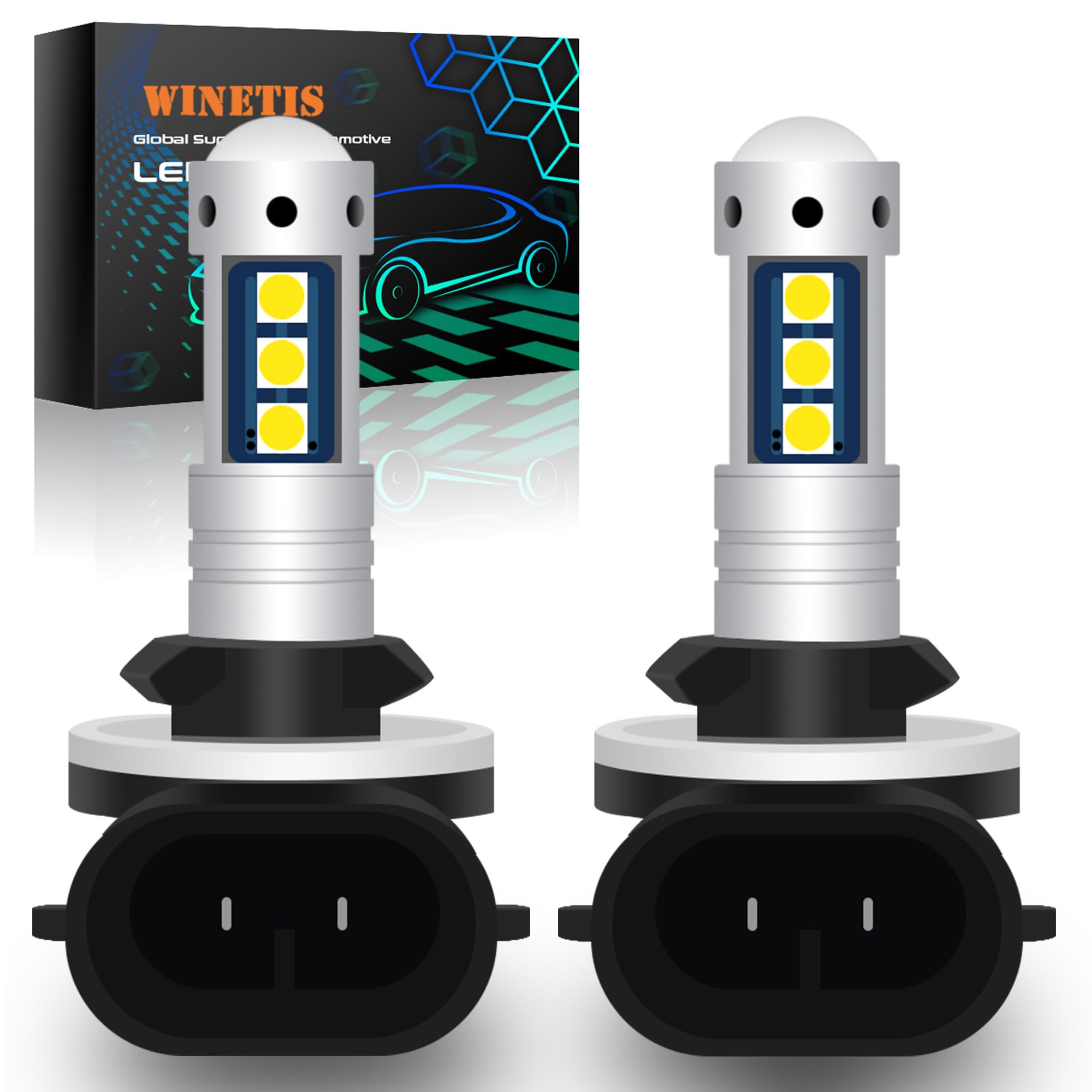 WINETIS 889 881 886 894 896 LED Fog Light Bulbs or DRL, 6000K Xenon White Super Bright, 360-degree Illumination, 15SMD 3030 Chips, Car Lights Replacement, Pack of 2