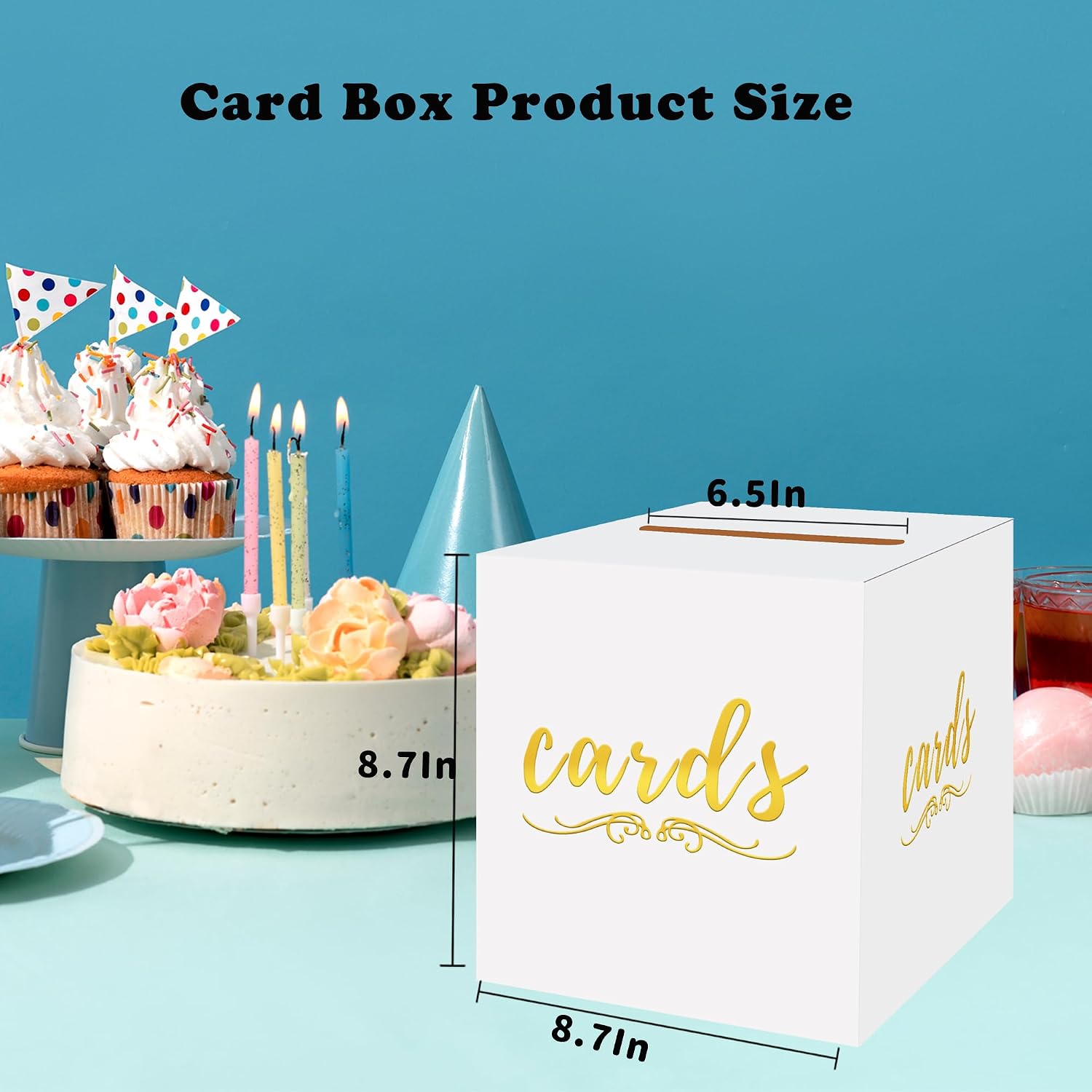 White and Gold Wedding Card Box for Party Birthday Graduation Bridal & Baby Shower Funeral Retirements Decorations Cardboard Gift Card Holder Diaper Raffle Ticket Voting Box with Slot