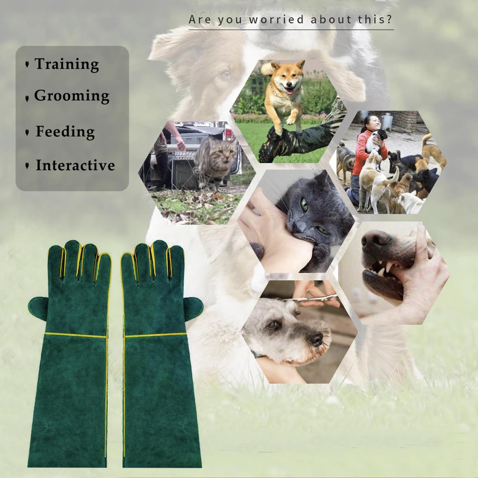 Anti-Morsure Gants de Manutention pour Animal, 40CM Gants de Travail en Cuir Polyvalents pour Le soudage, Le Jardinage ou la Manipulation de Chiens/Chats/Oiseaux/Lézards/Faucons/Reptiles