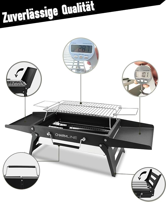 Charmline 34x23cm Hordozható Széngrillezés Kemping Grill Kert Strand Piknik