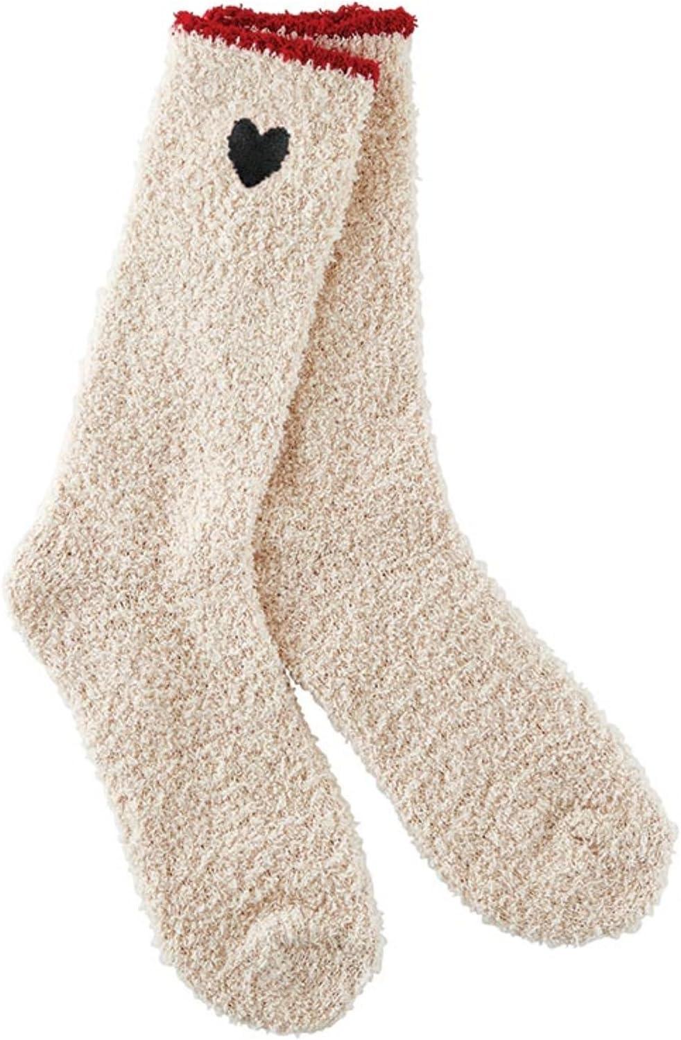Bella Sleep + Spa Fuzzy Socks for Women Warm Cozy Fleece Socks, One Size Fits Most, Black Heart/Red Trim