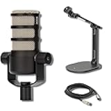 Rode PodMic Dynamic Broadcast Microphone with Rode Desk Stand 2 (DS2), XLR Cable, and StreamEye Polishing Cloth