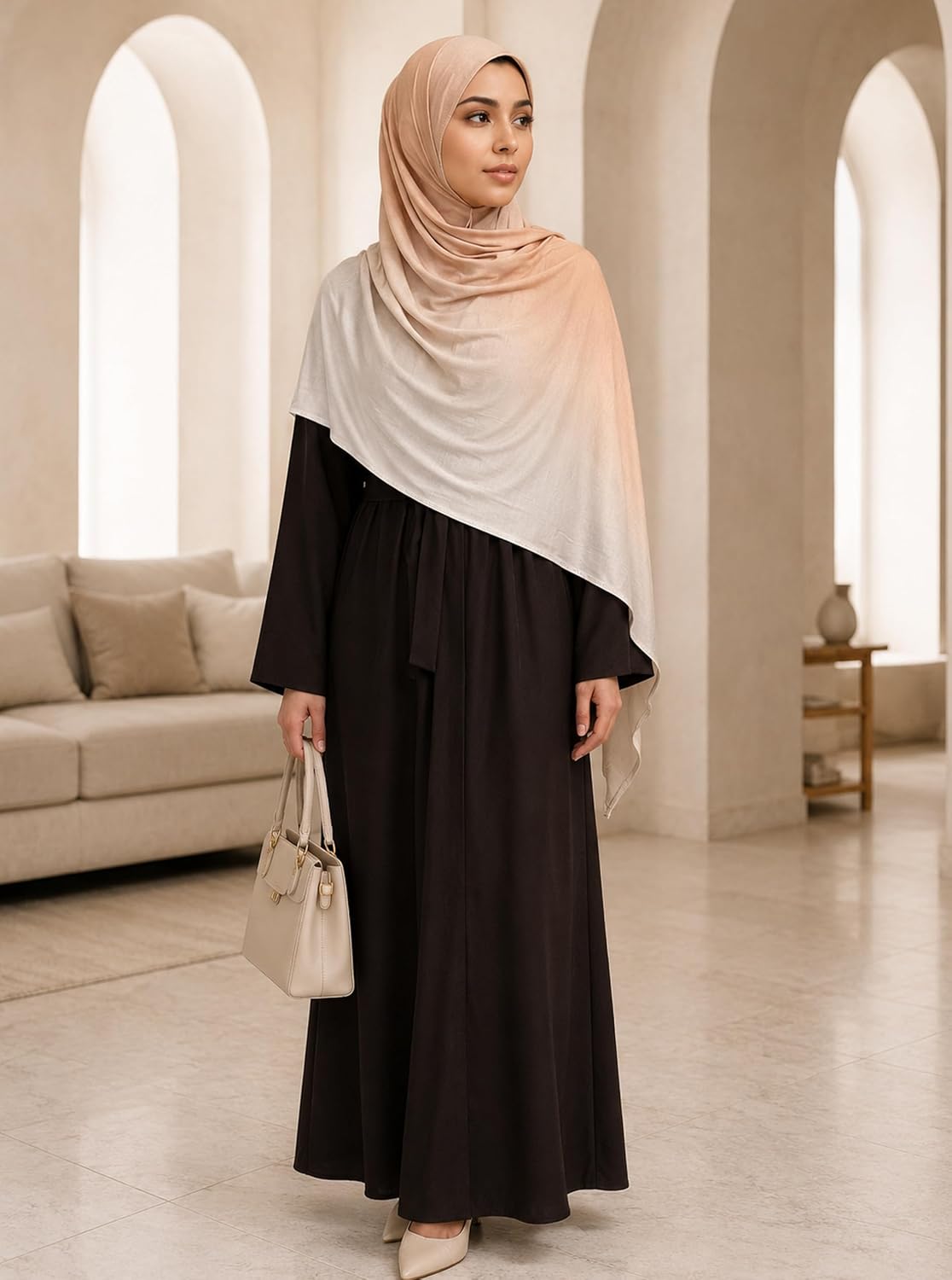 Premium Stretch Cotton Gradient Scarf for Women, Soft Jersey Wrap Shawl, Lightweight Ombre Hijab for Everyday Wear