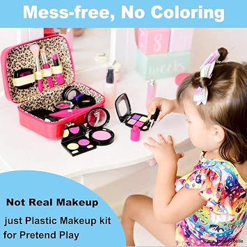 TEPSMIGO 2 Pack Pretend Makeup Kit for Girls, Kids Pretend Play Makeup Set - with Cosmetic Bag for Birthday Christmas, Toy Makeup Set for Little Girls Age 3+(Not Real Makeup)