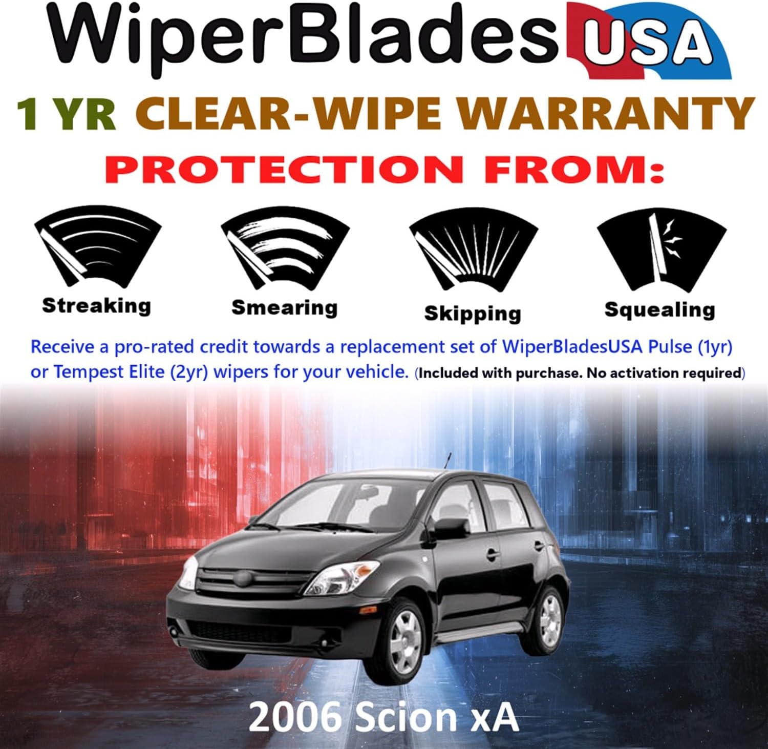 WiperBladesUSA Wiper Blades Set w/ 1yr warranty compatible with Scion xA 2006 Wipers (Set of 3) w/Rear Wiper Pulse Wipers