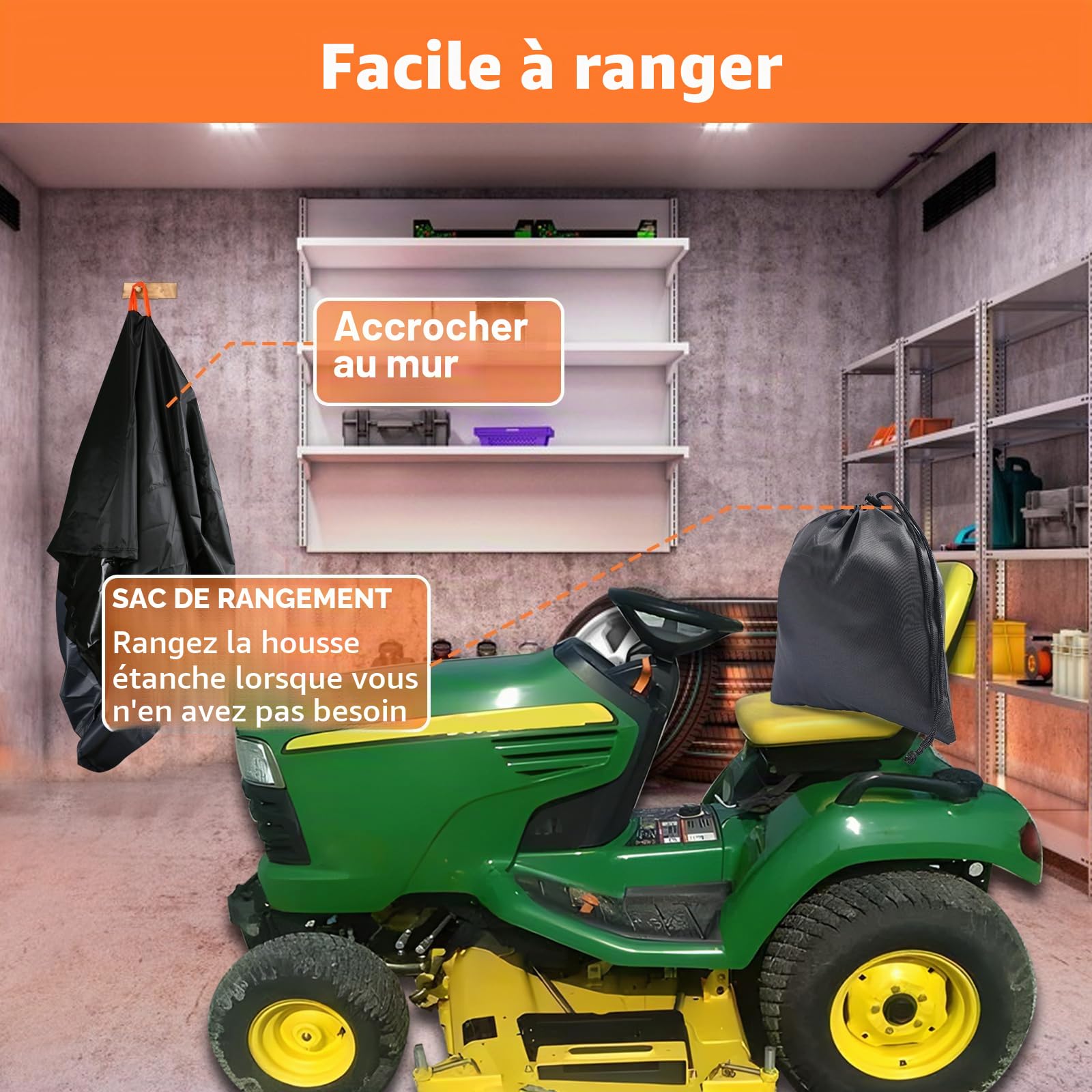 Housse de tracteur à gazon 600D - 183 x 137 x 117 cm - Imperméable à l'eau - Résistante à la poussière et aux UV - Avec cordons de serrage et sac de protection pour toutes les saisons/intempéries