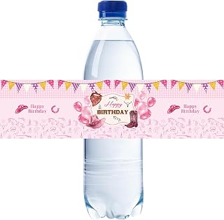 Water Bottle Labels, 32pcs Cowgirl Theme Birthday Party Decoration, Pink Western Water Bottle Wrappers, Favor Bags, Baby Shower Decor