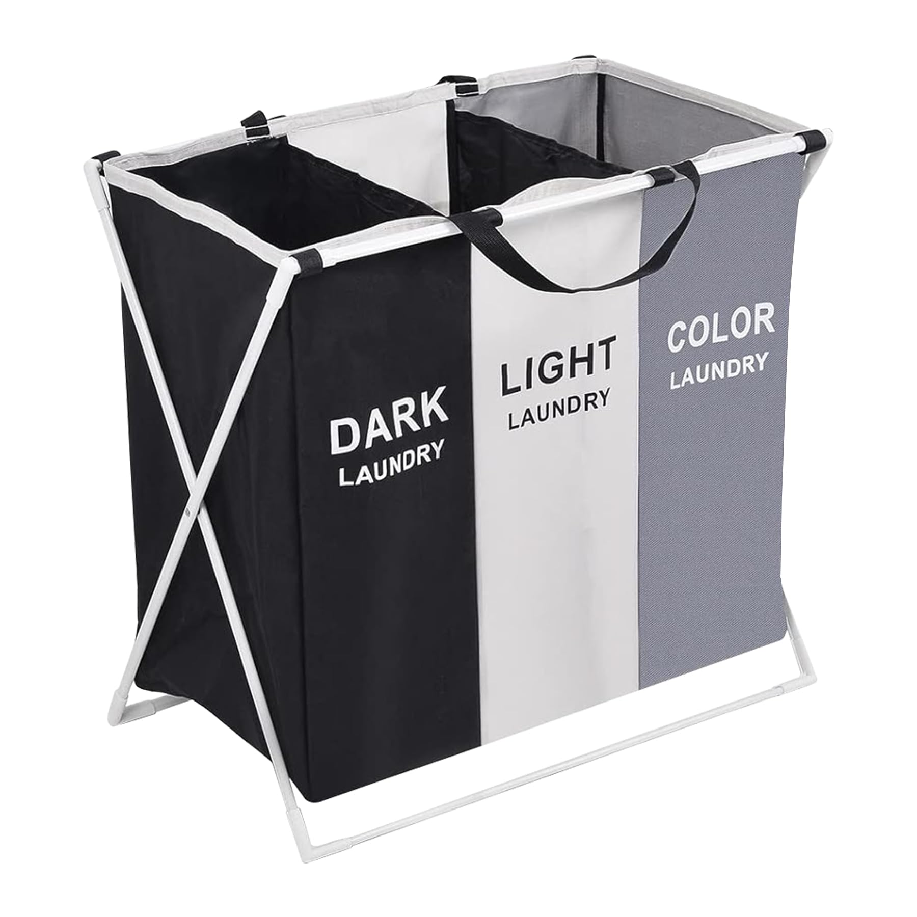 Trimming Shop Large 3 Compartment Laundry Basket (Black/White/Grey)
