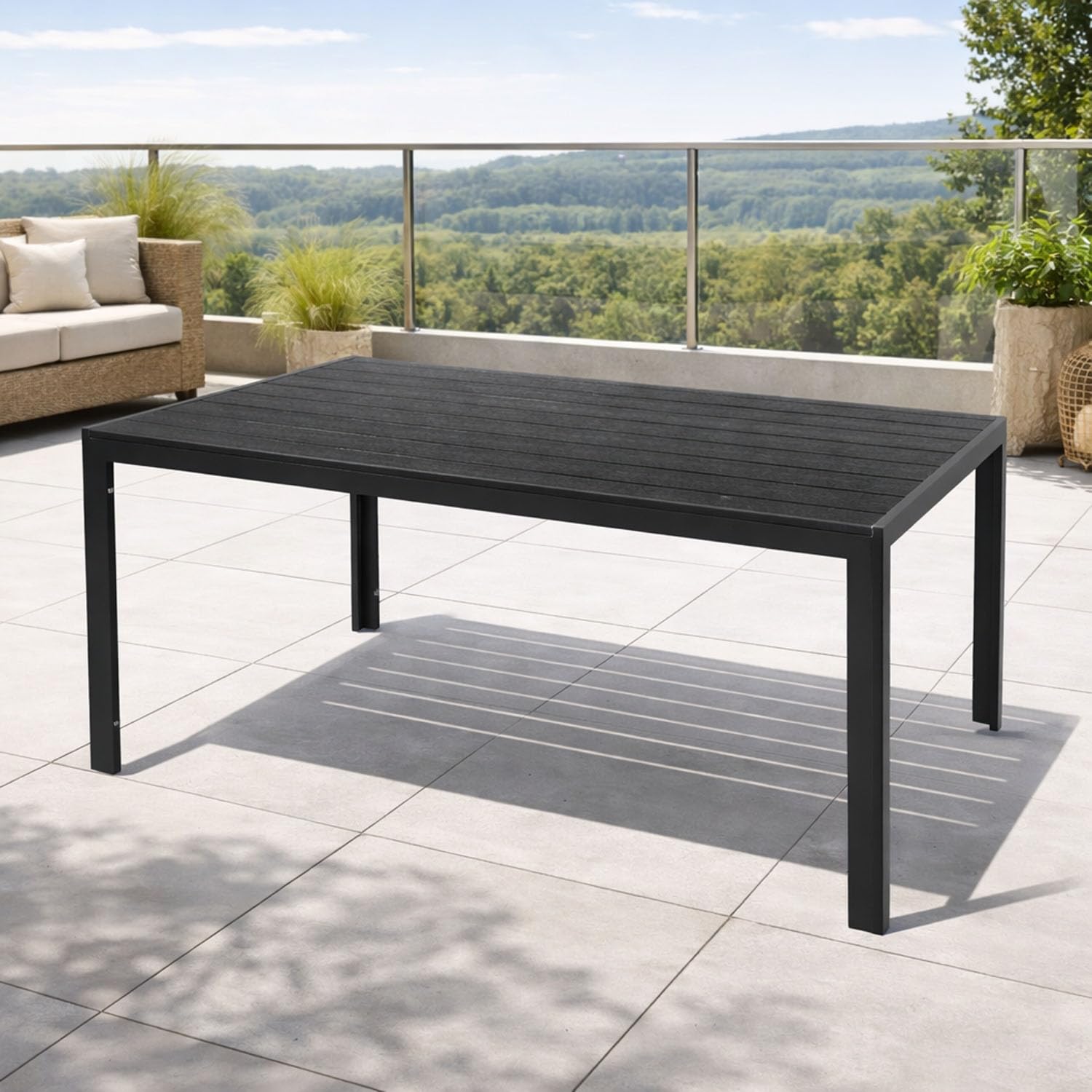 Mojawo Aluminium Gartentisch anthrazit/schwarz Esstisch Gartenmöbel Tischplatte Non Wood Holzimitat wetterfest 150x90x74cm