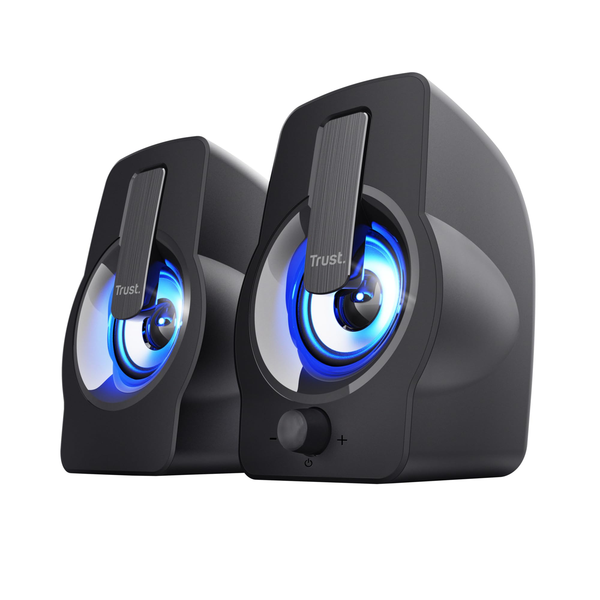 Trust Gemi Casse PC Mini LED RGB 12W (6W RMS), Altoparlanti PC Piccoli con Illuminazione LED, Alimentazione USB, Casse Audio Jack Aux 3.5mm, Compatto Set Altoparlante per Computer Laptop - Nero