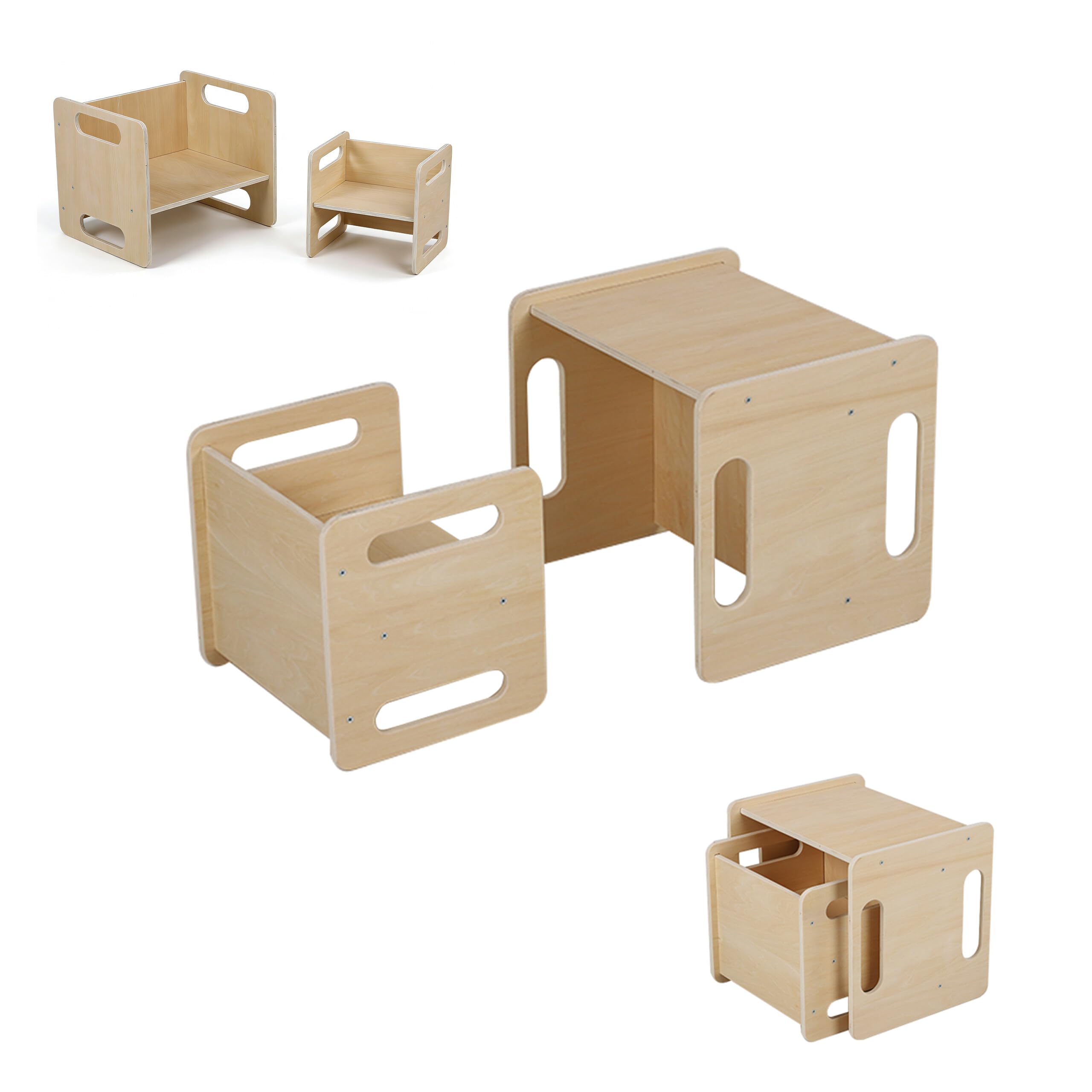 Relaxdays Ensemble 2 pièces pour Enfants, Table et Tabouret en Bois, Style Montessori, Chambre, Naturel