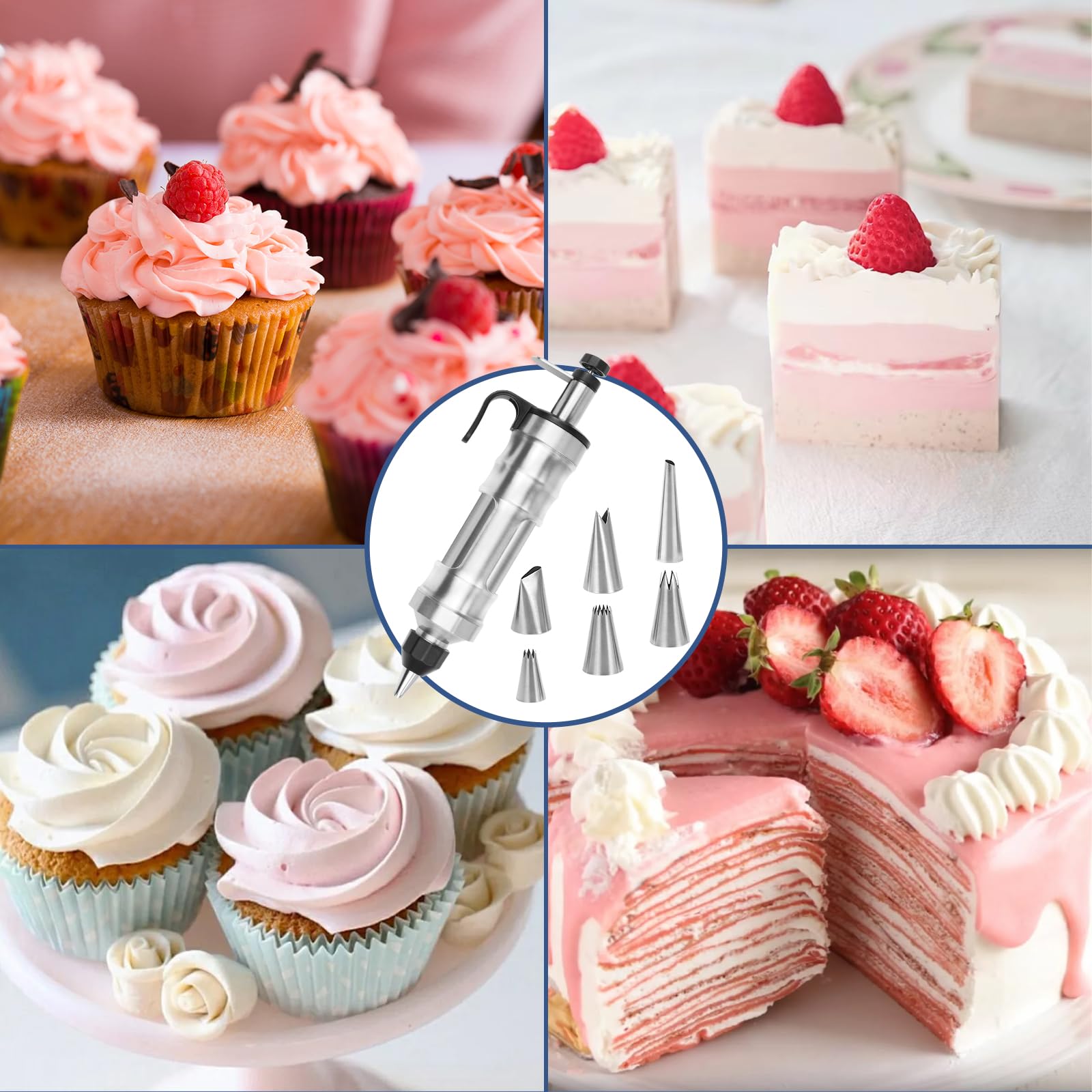 Galerie SV Garnierspritze,Tortenspritze Garnierspritze,zum Dekorieren von Kuchen mit 6 SpritztüLlen Set, Drei Kuchenschabern, Kommt mit 2 Bürsten (zum Reinigen der Düsen),für Cupcakes,Gebäck