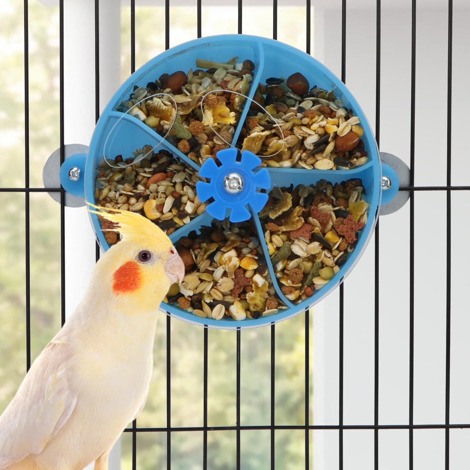 Hypeety Parrot Foraging Feeder Wheel Gnawed Toy Food Box Bird Food Basket Creative Foraging System for Parrot Conure Cockatoo Training Feeder Toy - image 5