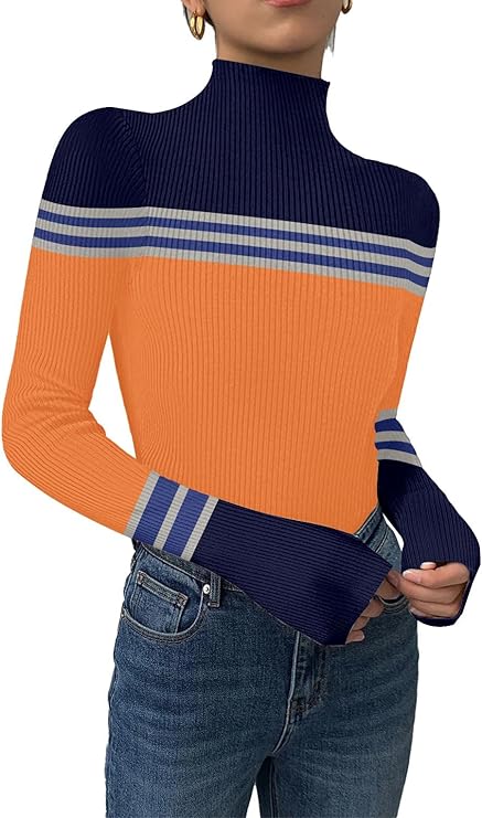 Disamer Women&#39;s Long Sleeve Shirts 2025 Fall Sweaters Crewneck Striped Knitted Tops Slim Fitted Casual Basic Tee Blouse